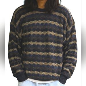Striped Knit Muted Colored Grandpa Sweater